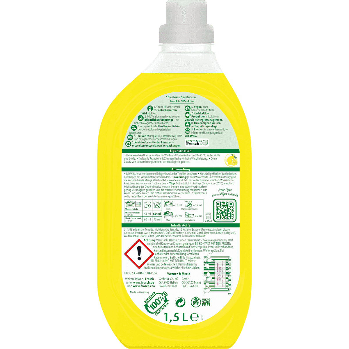 Frosch Lessive universelle liquide Citrus flacon, 25 lavages (Frosch Vollwaschmittel Flüssig Citrus Flasche, 25 Wl) — produit allemand authentique au Maroc