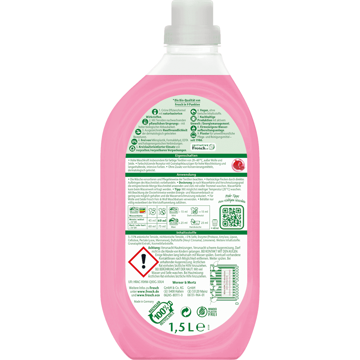 Frosch Lessive couleurs liquide grenade flacon, 25 lavages (Frosch Colorwaschmittel Flüssig Granatapfel Flasche, 25 Wl) — منتج ألماني أصلي في المغرب