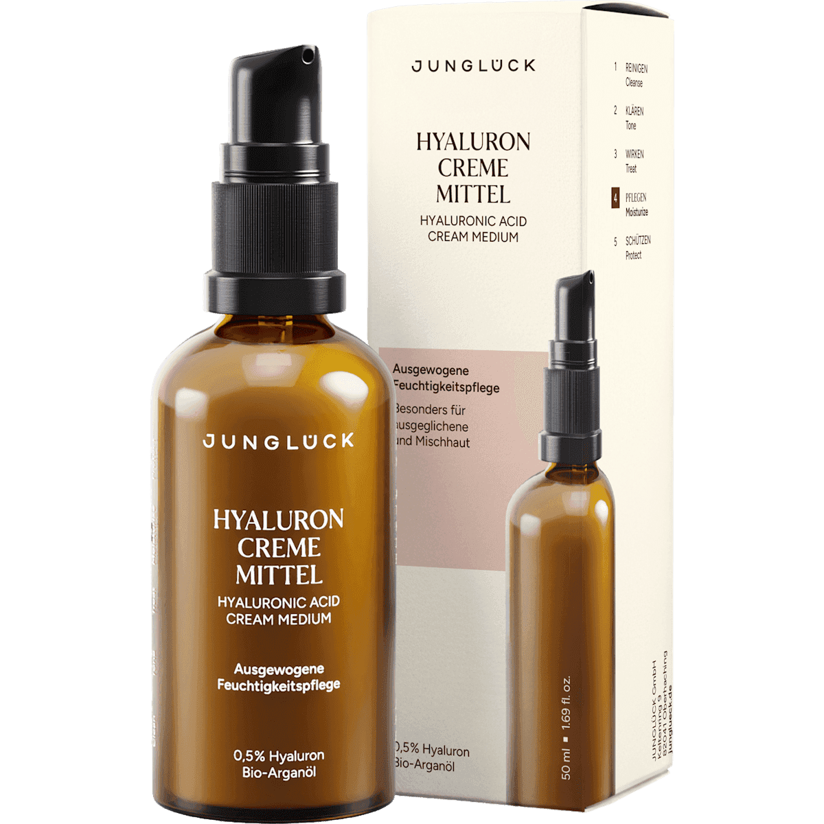 JUNGLÜCK crème visage avec Acide hyaluronique, moyen, 50 ml — منتج ألماني أصلي في المغرب