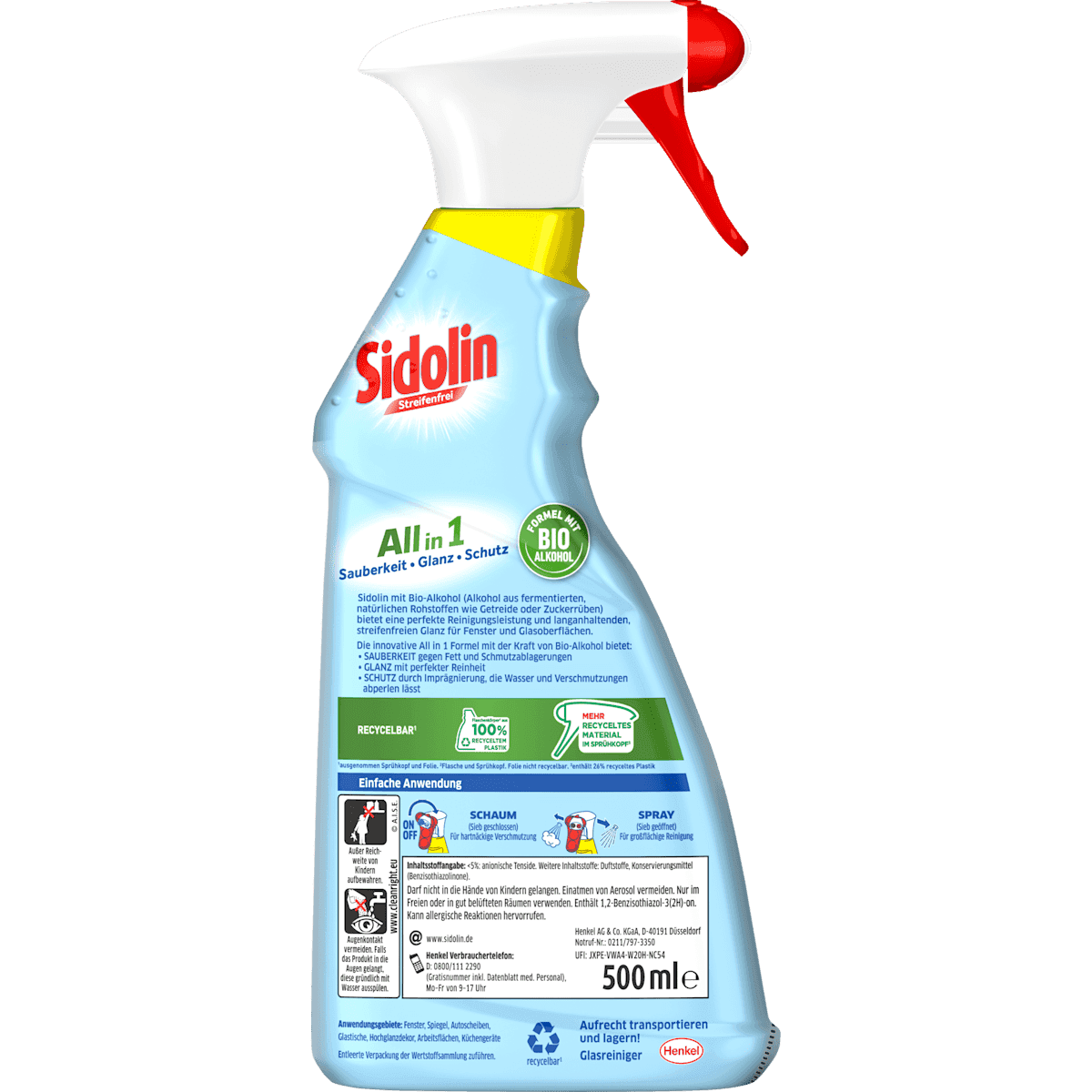 Sidolin Nettoyant vitres agrumes, 500 ml (Sidolin Glasreiniger Zitrus, 500 ml) — produit allemand authentique au Maroc