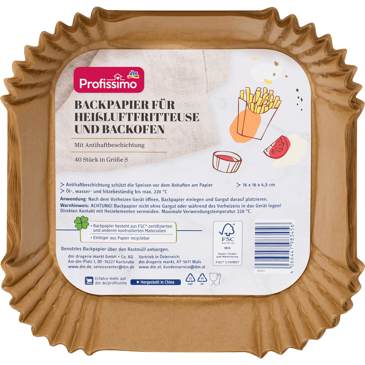 Profissimo Papier cuisson pour friteuse à air et Four taille S, 40 pièces (Profissimo Backpapier für Heißluftfritteuse und Backofen Gr. S, 40 St) — produit allemand authentique au Maroc