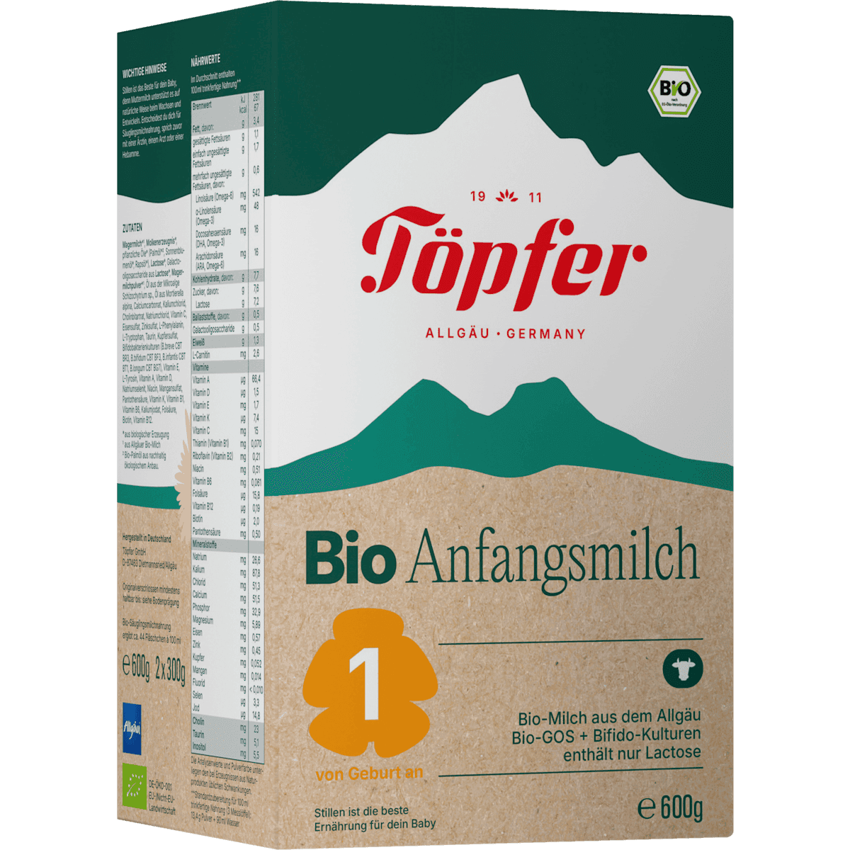 Töpfer Lait infantile 1er âge 1 dès la naissance, 600 g — produit allemand authentique au Maroc