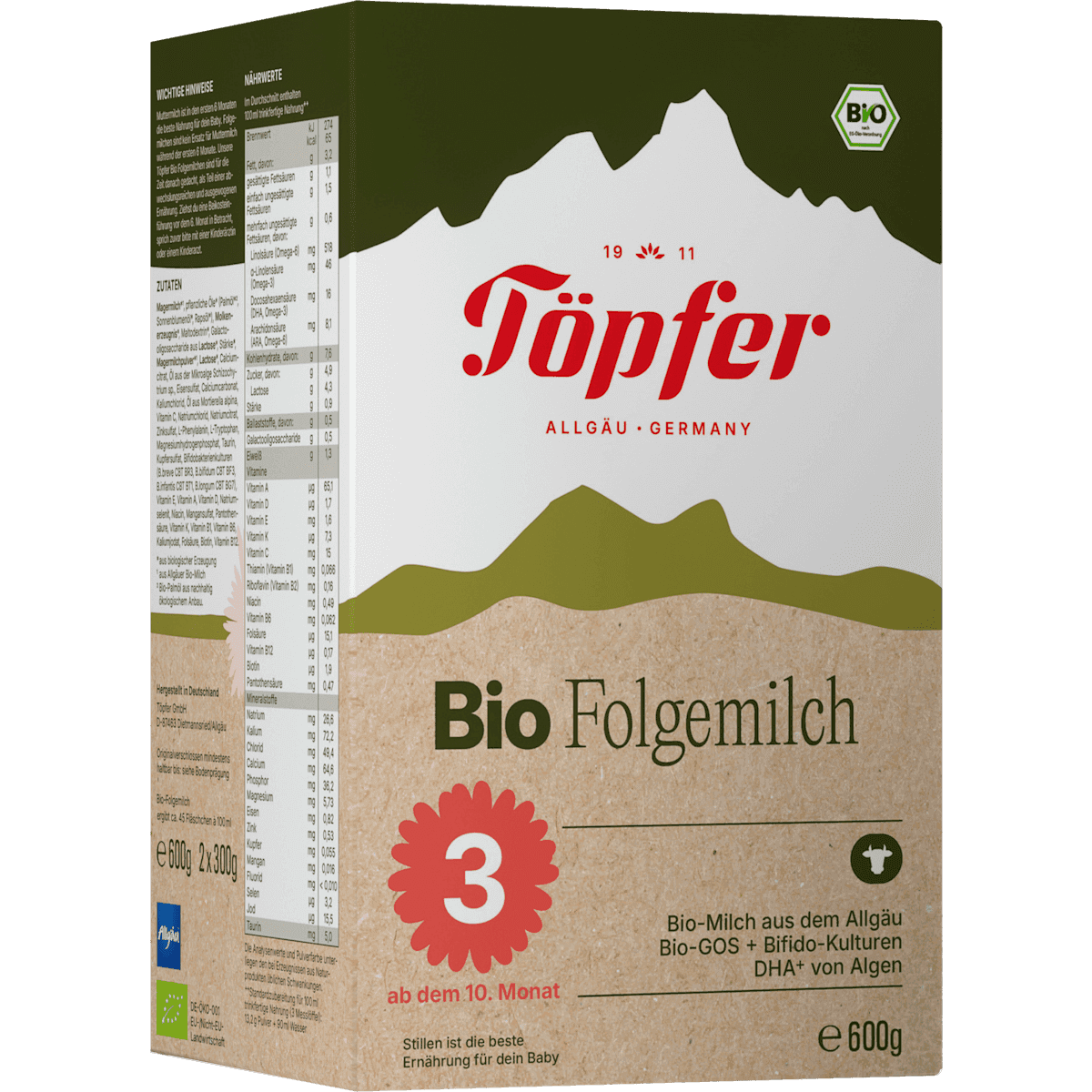 Töpfer Milk suite 3 from 10 months, 600 g (Töpfer Folgemilch 3 ab dem 10. Monat, 600 g) — authentic German product in Morocco
