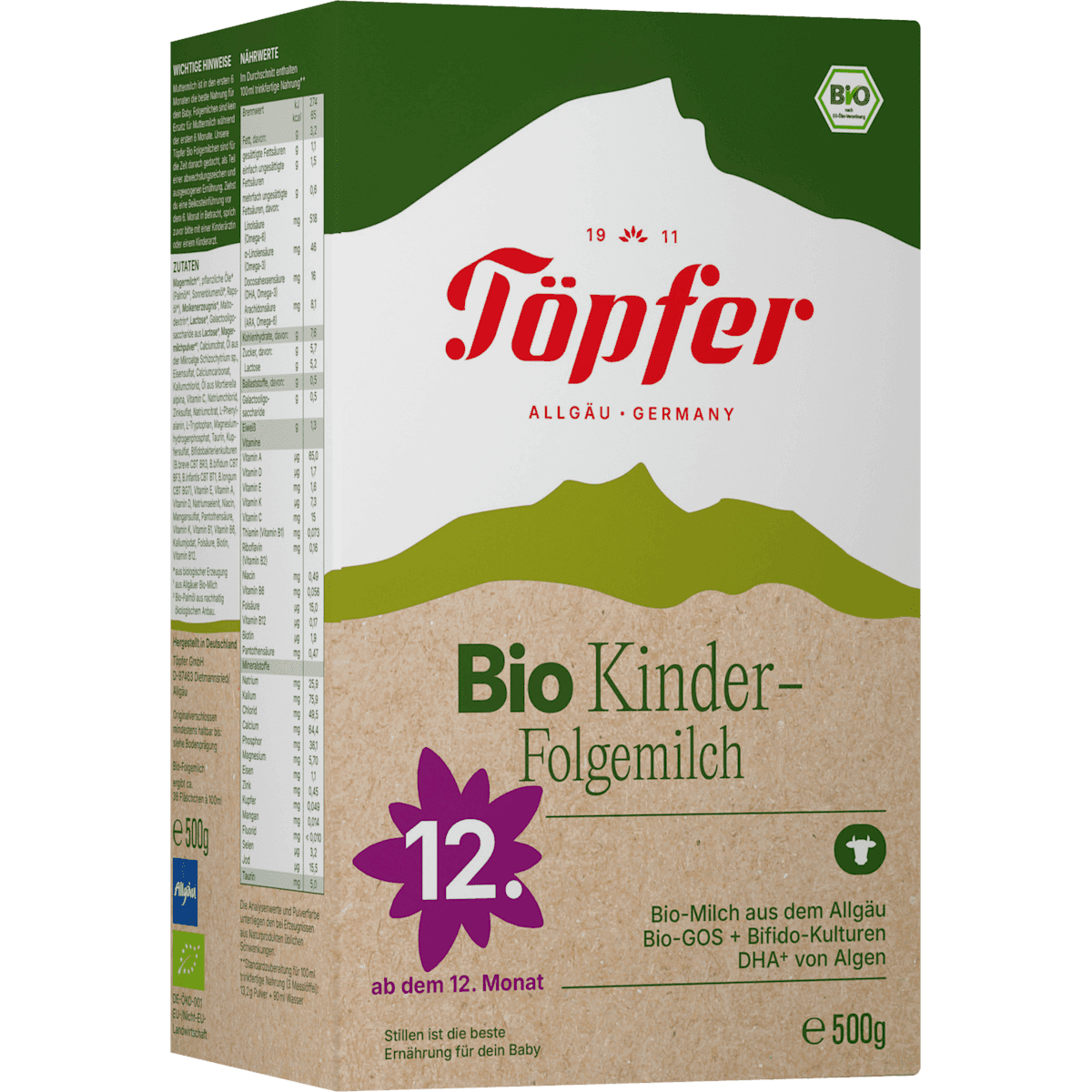 Töpfer Milk suite Child from 12 months, 500 g (Töpfer Folgemilch Kinder ab dem 12. Monat, 500 g) — authentic German product in Morocco