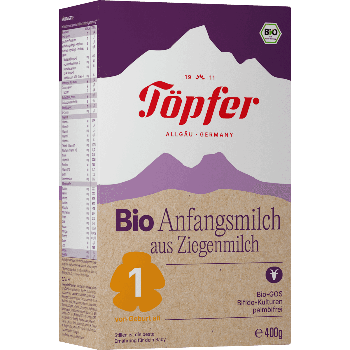 Töpfer Lait infantile 1er âge 1 au lait de chèvre, dès la naissance, 400 g — produit allemand authentique au Maroc