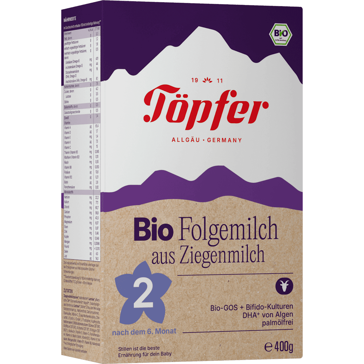 Töpfer Milk suite 2 with milk chèvre after 6 months, 400 g (Töpfer Folgemilch 2 aus Ziegenmilch nach dem 6. Monat, 400 g) — authentic German product in Morocco