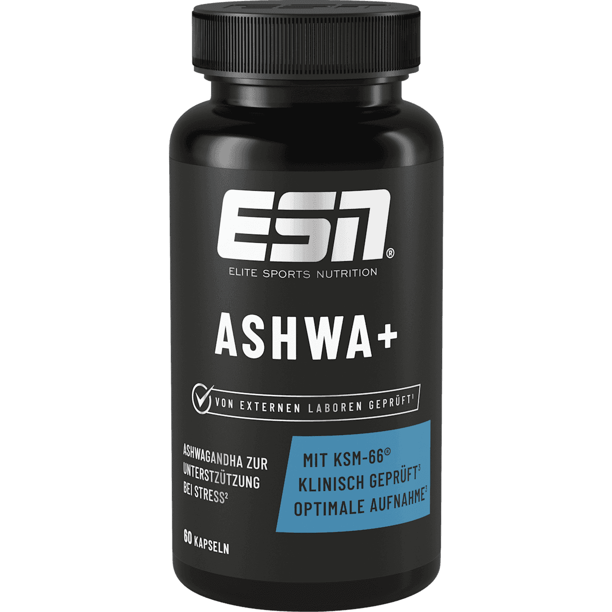 ESN Ashwa+ gélules 60 pièces, 43 g — produit allemand authentique au Maroc