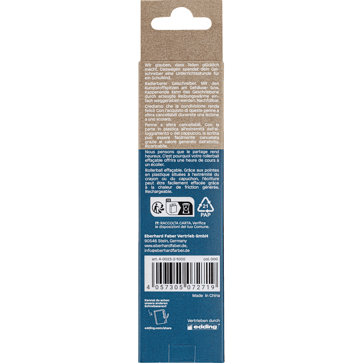 share Stylo gel effaçable + recharge, 2 pièces (share Radierbarer Gelschreiber Set + Mine, 2 St) — produit allemand authentique au Maroc
