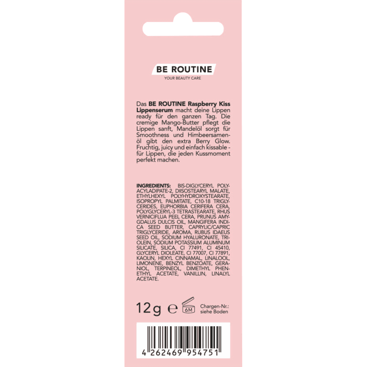 BE ROUTINE Sérum lèvres Rosy Peach Hydrating & Glossy, 12 g (BE ROUTINE Lippenserum Rosy Peach Hydrating & Glossy, 12 g) — produit allemand authentique au Maroc