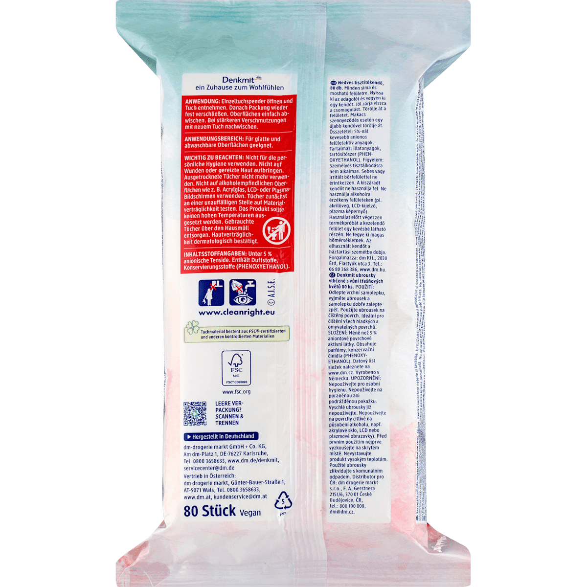 Denkmit Lingettes multi-usages humides Cherry Blossom, 80 pièces (Denkmit Feuchte Allzwecktücher Cherry Blossom, 80 St) — produit allemand authentique au Maroc