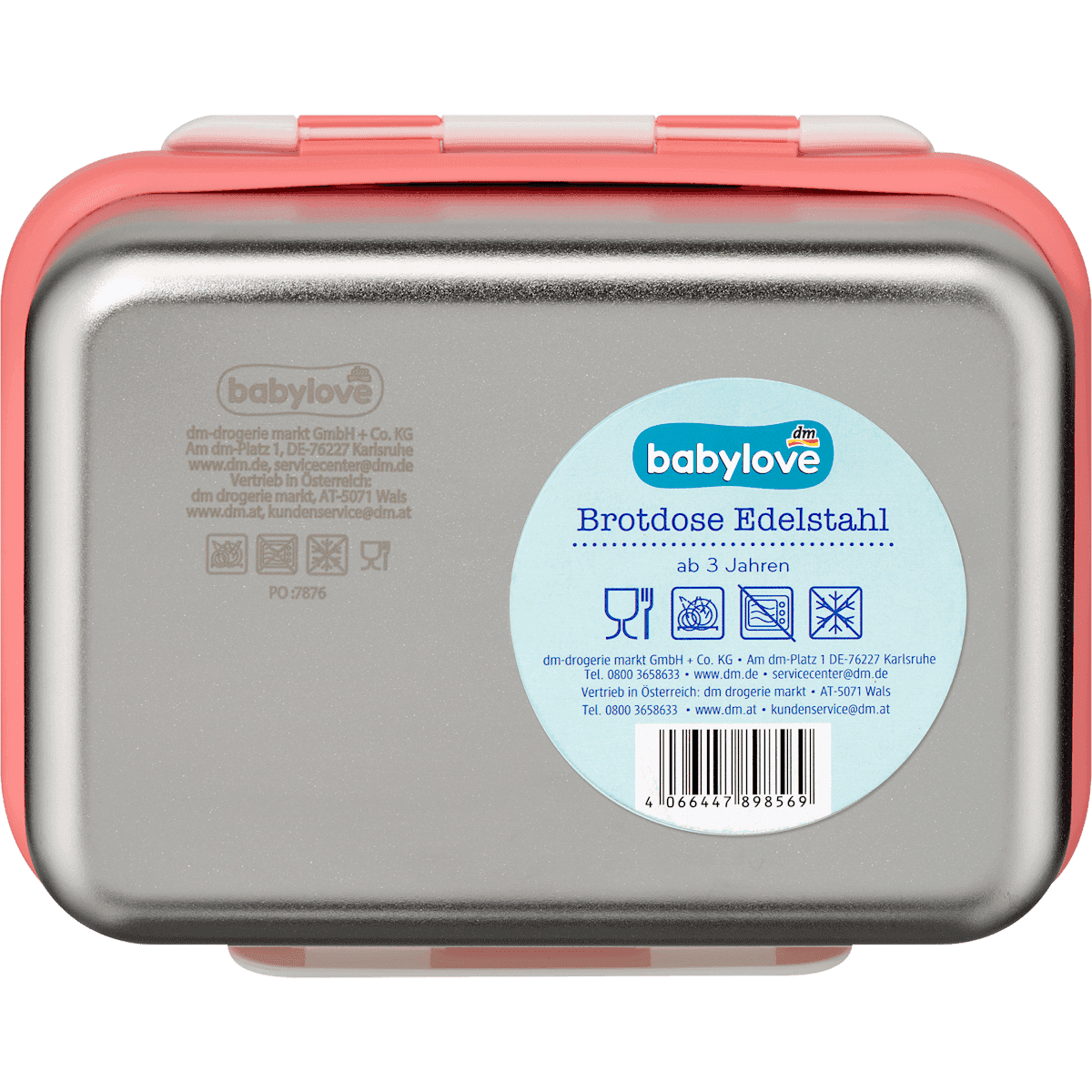 Babylove Boîte à goûter inox crème/rouge, 1 pièce (Babylove Brotdose Edelstahl creme/rot, 1 St) — produit allemand authentique au Maroc