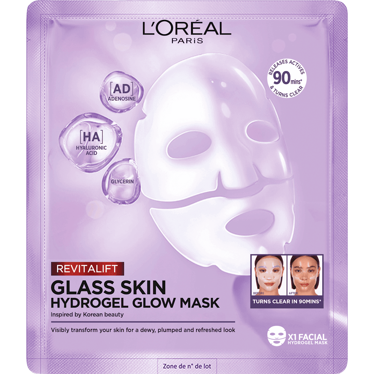 L'ORÉAL PARiS REVITALIFT Masque visage Glass Skin Hydrogel Glow Mask, 1 pièce — produit allemand authentique au Maroc