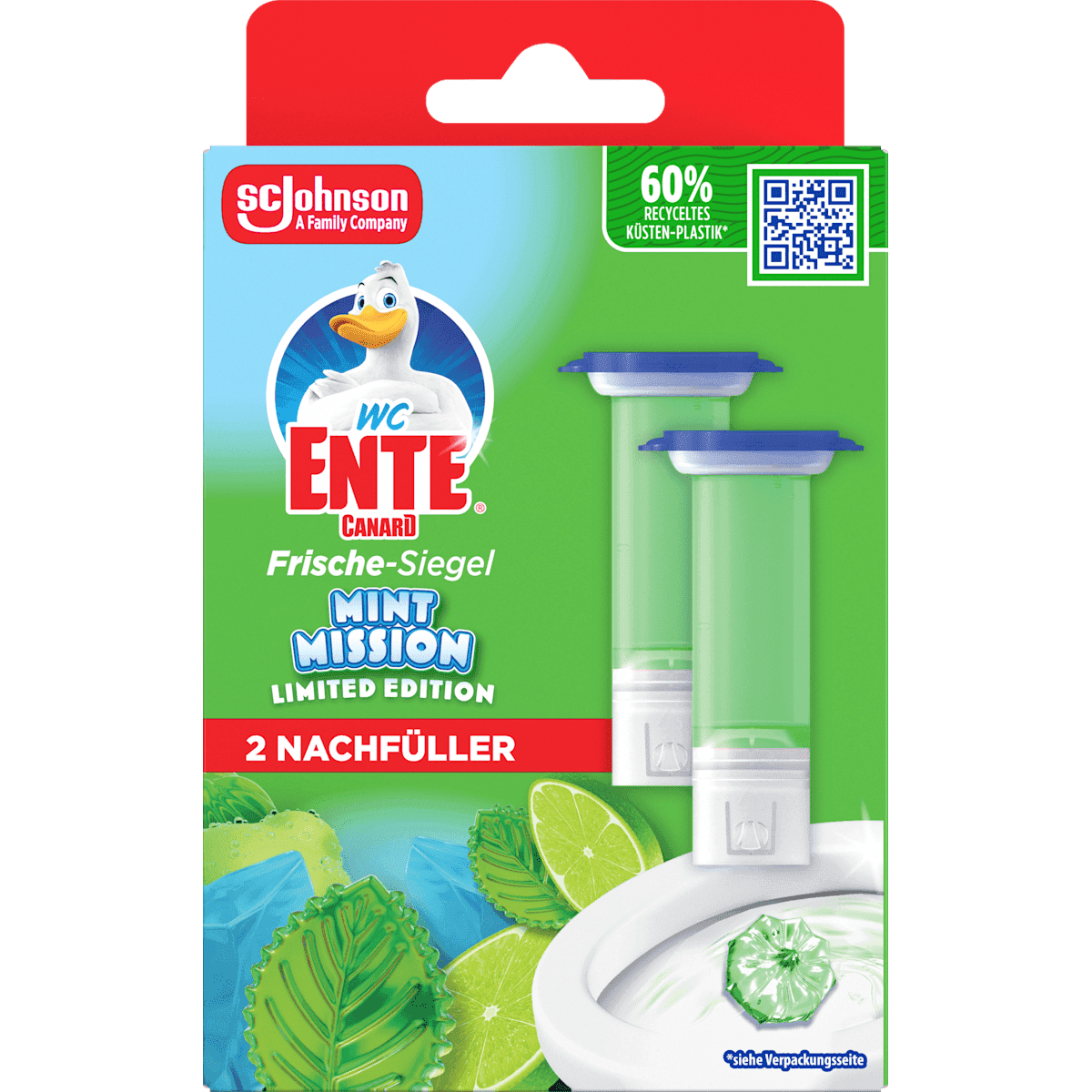 WC-Ente Nettoyant WC Fresh Discs Mint Mission recharge 2 pièces, 72 ml — produit allemand authentique au Maroc