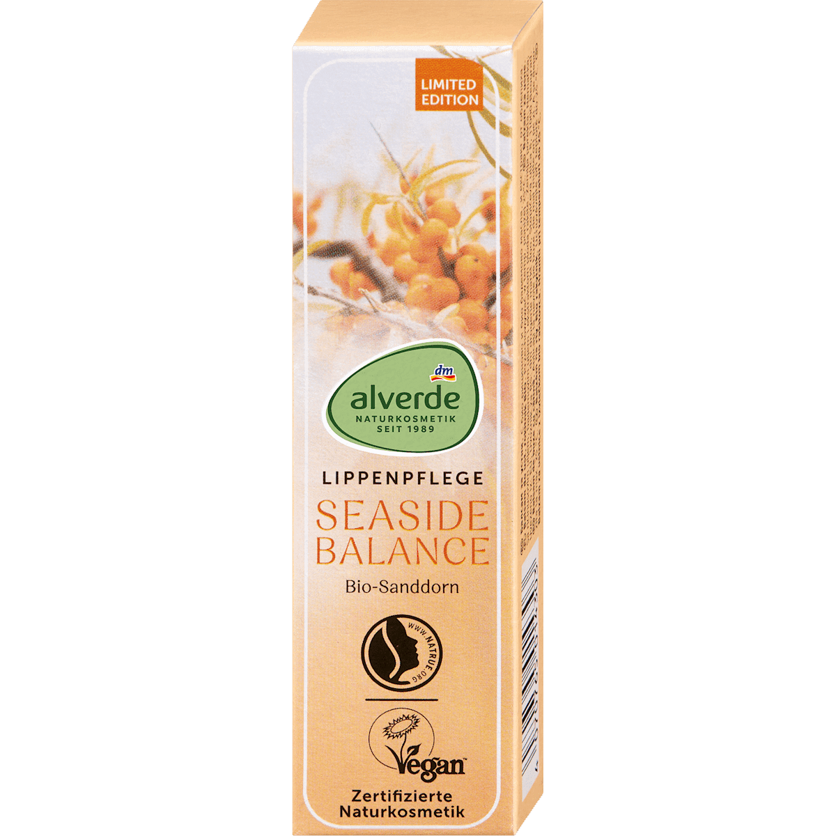 alverde NATURKOSMETIK Soin des lèvres Seaside Balance argousier avoine, 10 ml (alverde NATURKOSMETIK Lippenpflege Seaside Balance Sanddorn Hafer, 10 ml) — produit allemand authentique au Maroc