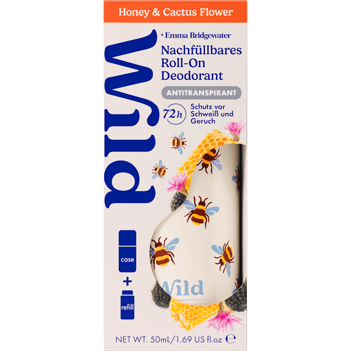 Wild anti-transpirant Déodorant bille Honey & Cactus Flower, 50 ml (Wild Antitranspirant Deo Roll-on Honey & Cactus Flower, 50 ml) — produit allemand authentique au Maroc