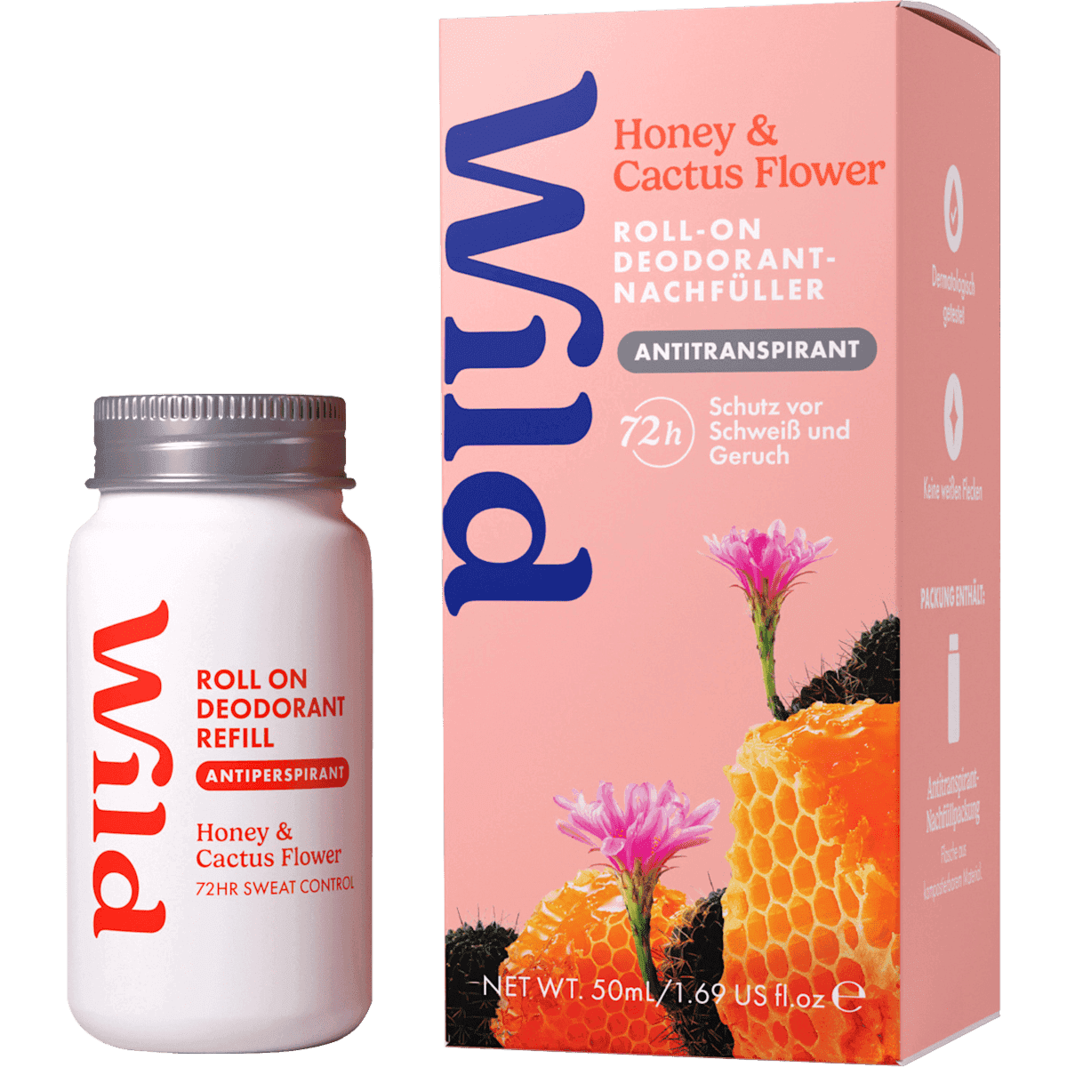 Wild anti-transpirant Déodorant bille Honey & Cactus Flower recharge, 50 ml — produit allemand authentique au Maroc