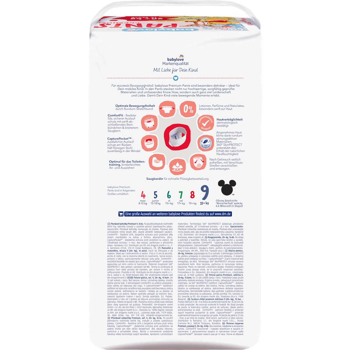 Babylove Bébé Pants Premium Disney taille 9 (20+ kg), 16 pièces (Babylove Baby Pants Premium Disney Gr. 9 (20+ kg), 16 St) — produit allemand authentique au Maroc