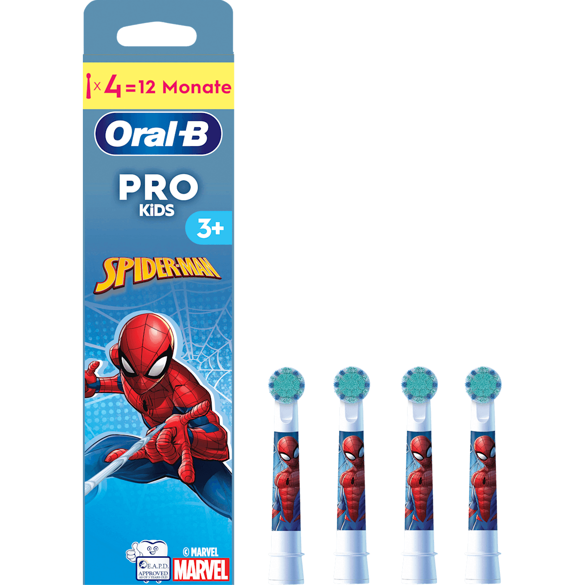 Oral-B Brossettes de rechange Enfant PRO Spiderman, dès 3 ans, 4 pièces — produit allemand authentique au Maroc
