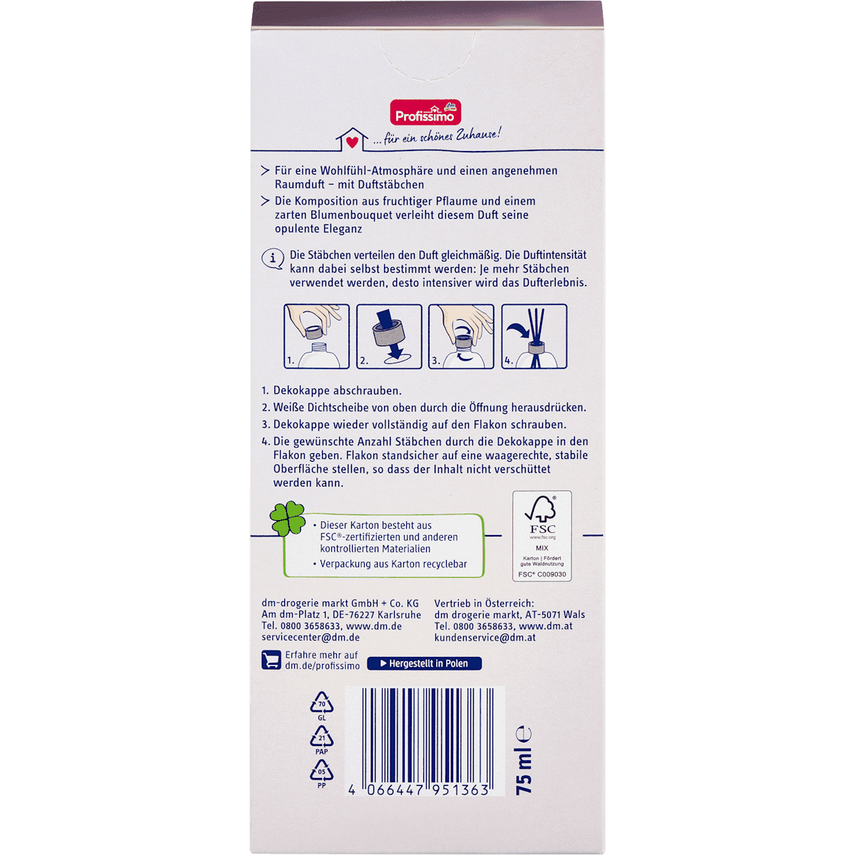 Profissimo Bâtonnets parfumés d'intérieur Opulence, 75 ml (Profissimo Duftstäbchen Raumduft Opulence, 75 ml) — produit allemand authentique au Maroc