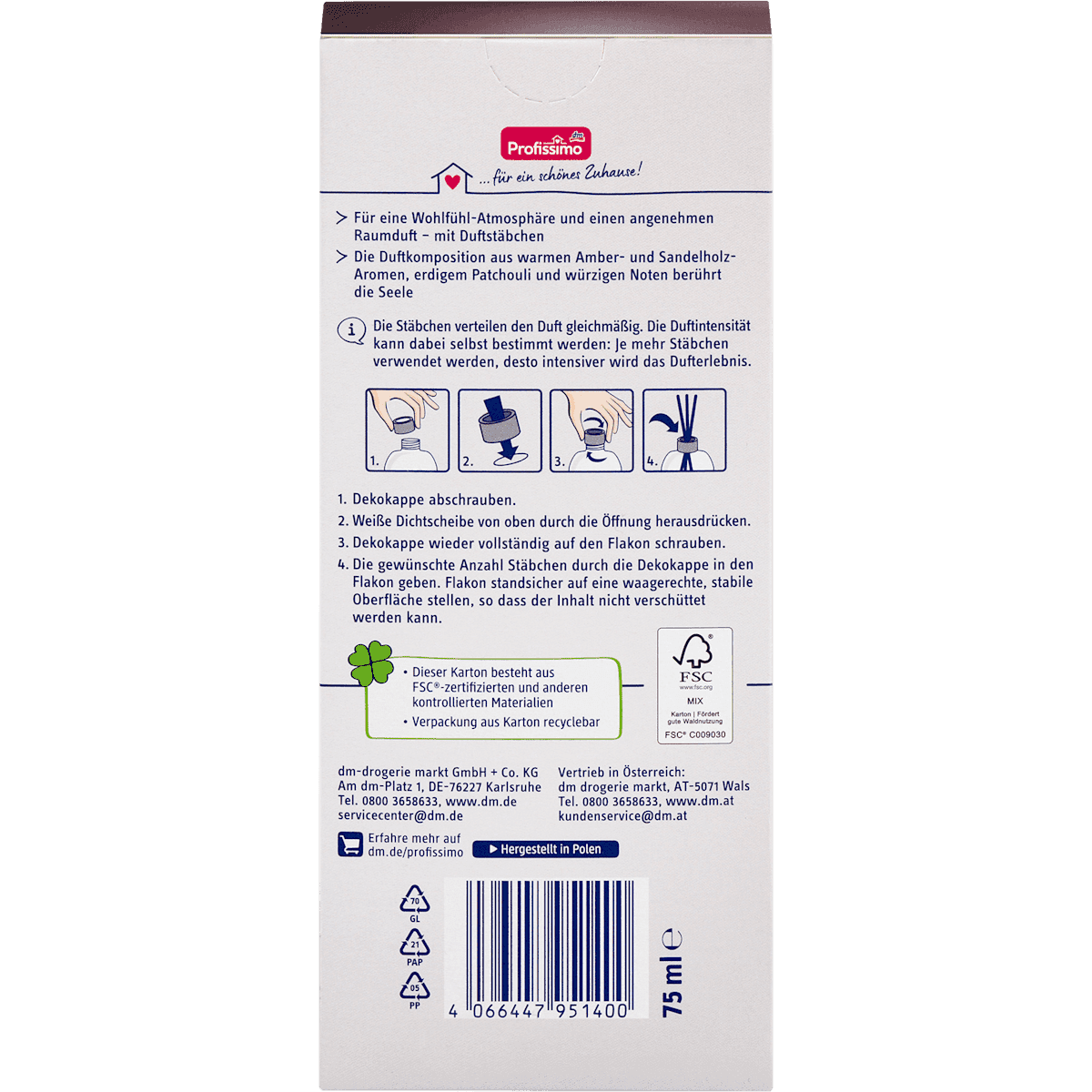 Profissimo Bâtonnets parfumés d'intérieur Intense, 75 ml (Profissimo Duftstäbchen Raumduft Intense, 75 ml) — produit allemand authentique au Maroc
