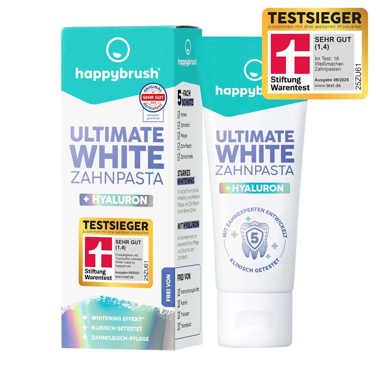 happybrush Dentifrice Ultimate White + Acide hyaluronique, 75 ml — منتج ألماني أصلي في المغرب