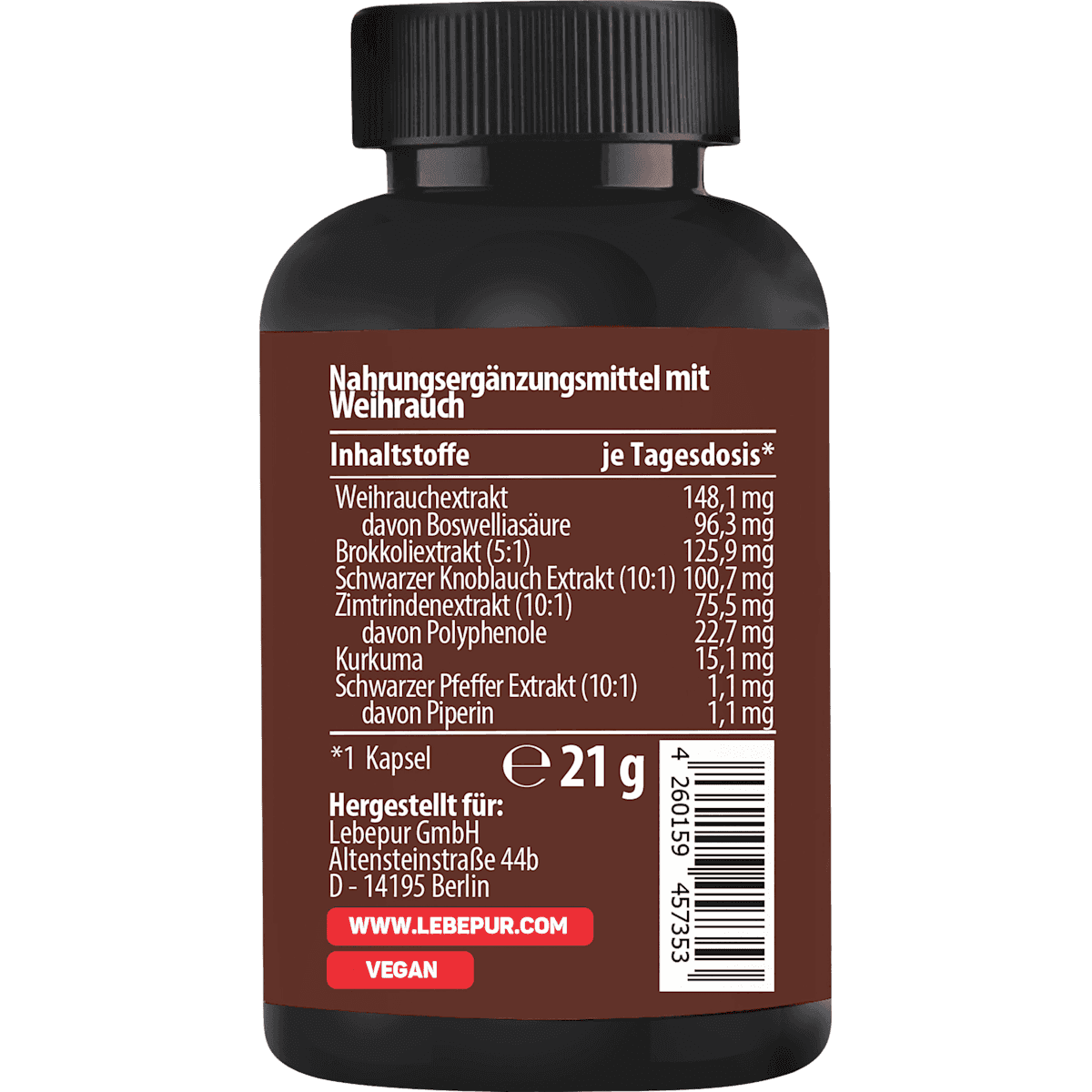 Lebepur Complexe boswellia (encens) gélules 30 pièces, 21 g (Lebepur Weihrauch Komplex Kapseln 30 St, 21 g) — produit allemand authentique au Maroc