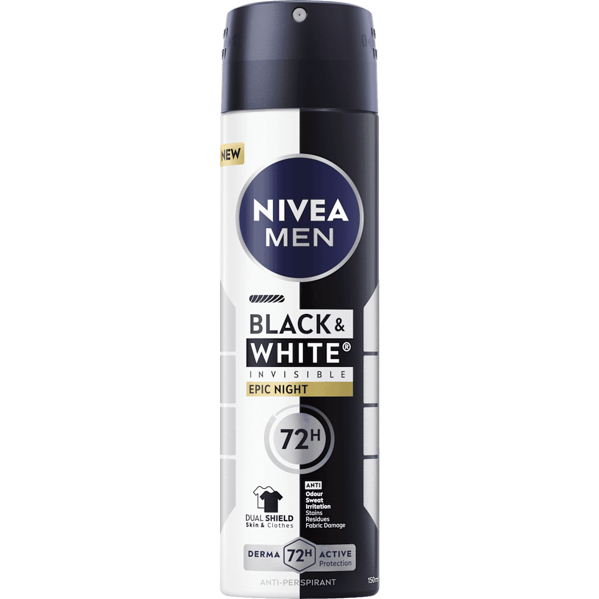 NIVEA MEN anti-transpirant Déodorant spray Black & White Invisible Epic Night, 150 ml — منتج ألماني أصلي في المغرب