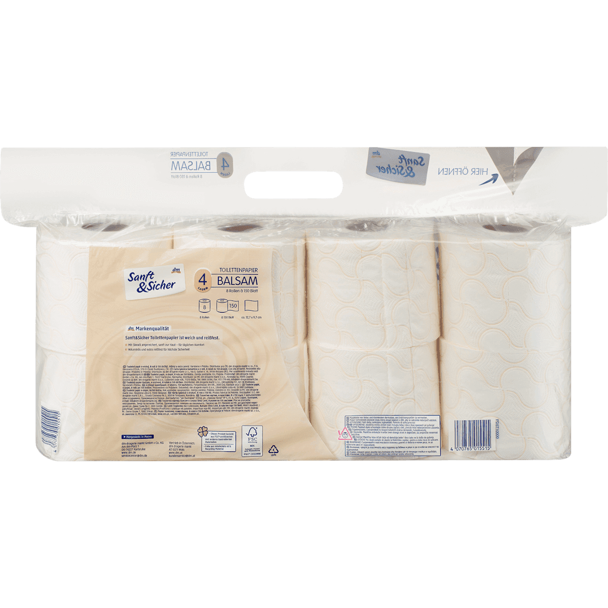 Sanft&Sicher Toilettenpapier Baume 4-lagig (8x150 feuilles), 8 pièces (Sanft&Sicher Toilettenpapier Balsam 4-lagig (8x150 Blatt), 8 St) — منتج ألماني أصلي في المغرب