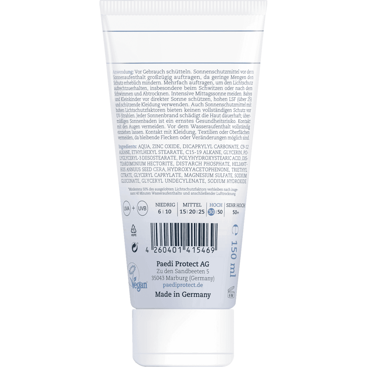 PAEDIPROTECT crème solaire Mineral LSF 30, 150 ml (PAEDIPROTECT Sonnencreme Mineral LSF 30, 150 ml) — produit allemand authentique au Maroc