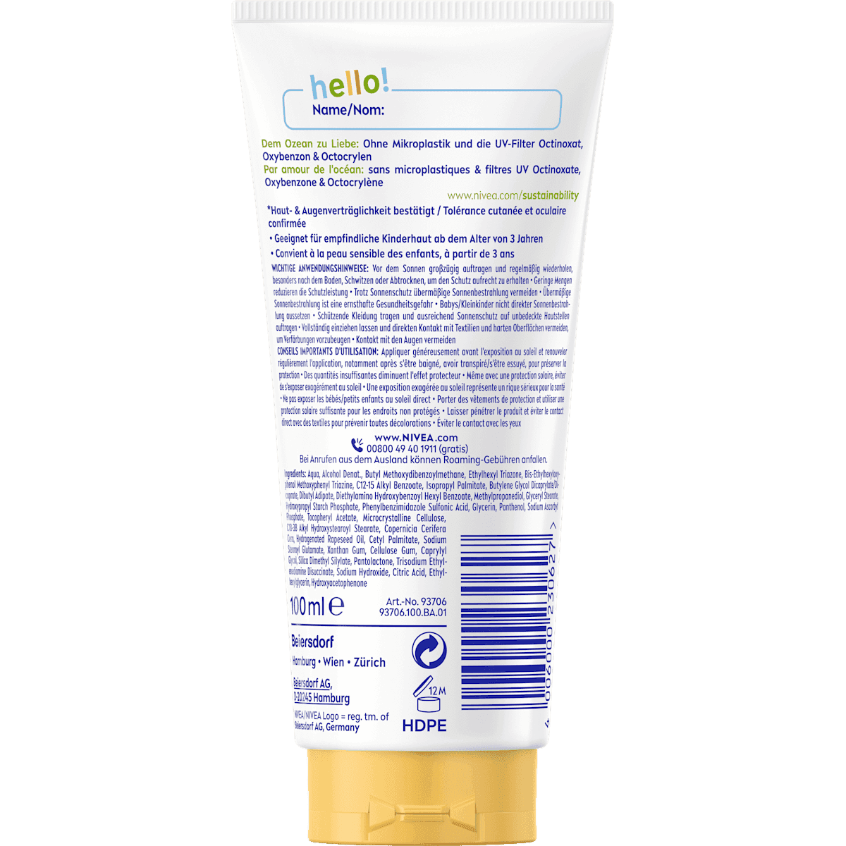 NIVEA SUN Milk sun Kids sensitiv, daily uv Schutz, LSF 50+, 100 ml (NIVEA SUN Sonnenmilch Kids sensitiv, daily uv Schutz, LSF 50+, 100 ml) — authentic German product in Morocco