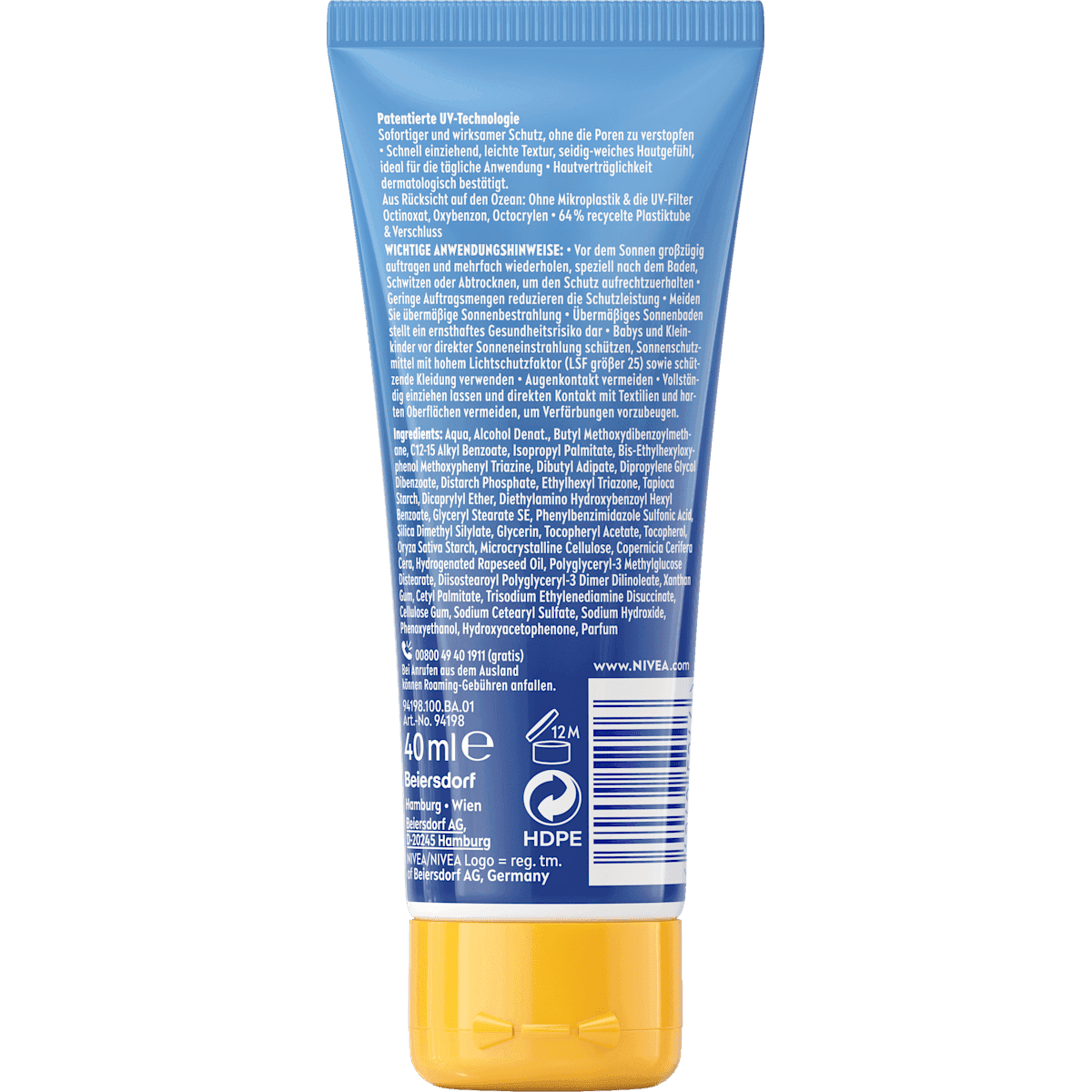 NIVEA SUN sun cream face LSF 50+, 40 ml (NIVEA SUN Sonnencreme Gesicht LSF 50+, 40 ml) — authentic German product in Morocco