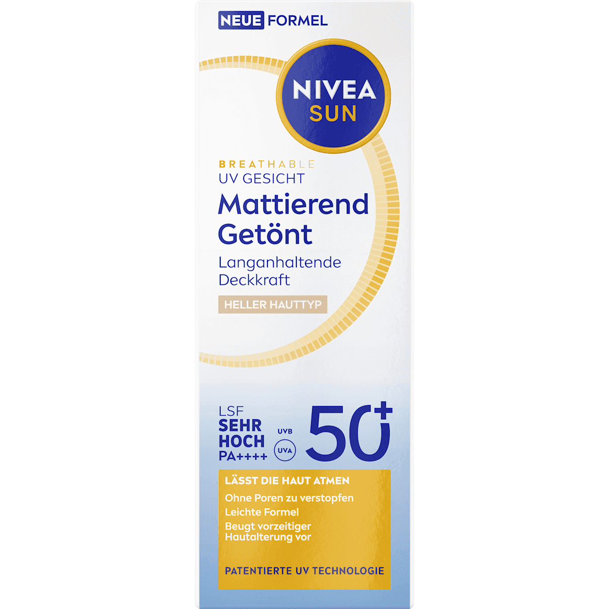 NIVEA SUN Fluide solaire visage matifiante & teinté, LSF 50+, 40 ml (NIVEA SUN Sonnenfluid Gesicht mattierend & getönt, LSF 50+, 40 ml) — produit allemand authentique au Maroc