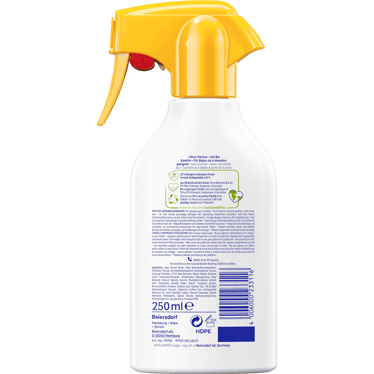 NIVEA SUN sun spray Kids sensitiv, LSF 50+, 250 ml (NIVEA SUN Sonnenspray Kids sensitiv, LSF 50+, 250 ml) — authentic German product in Morocco