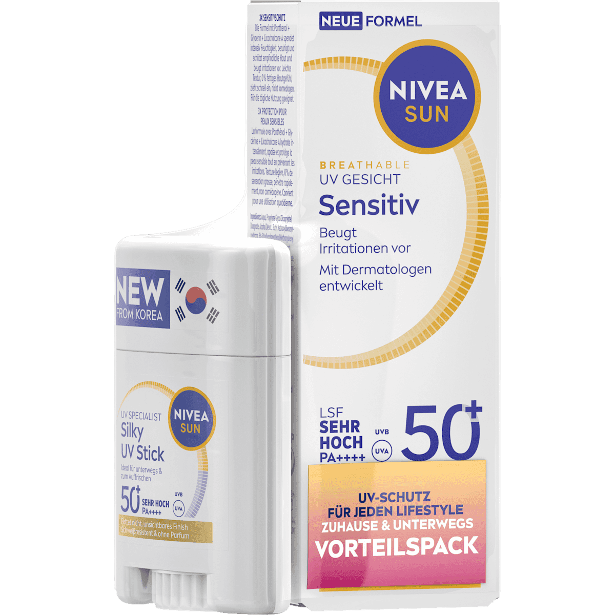 NIVEA SUN Fluide solaire sensitiv visage LSF 50+ & Stick solaire sensitiv LSF 50+, 1 pièce (NIVEA SUN Sonnenfluid sensitiv Gesicht LSF 50+ & Sonnenstick sensitiv LSF 50+, 1 St) — produit allemand authentique au Maroc