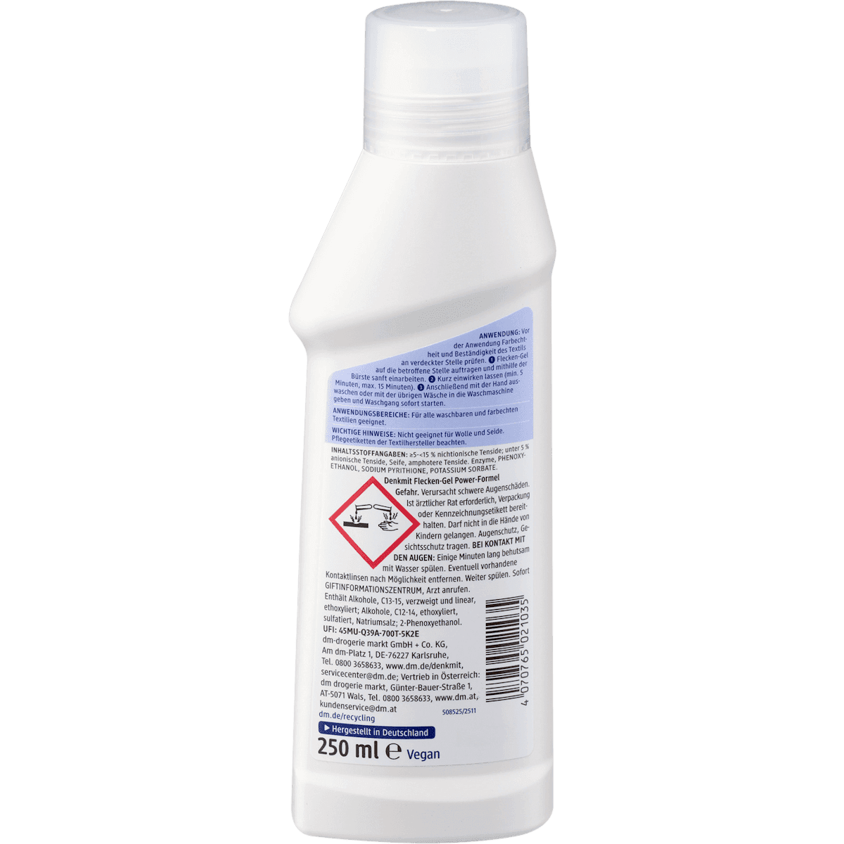 Denkmit Détachant Gel formule puissante, 250 ml (Denkmit Fleckenentferner Gel Power-Formel, 250 ml) — produit allemand authentique au Maroc