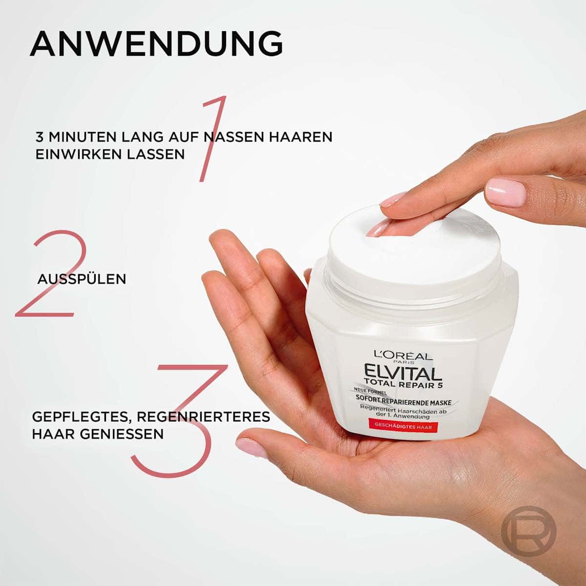 L'ORÉAL PARiS ELVITAL Mask hair Total Repair 5, 300 ml (L'ORÉAL PARiS ELVITAL Haarmaske Total Repair 5, 300 ml) — authentic German product in Morocco