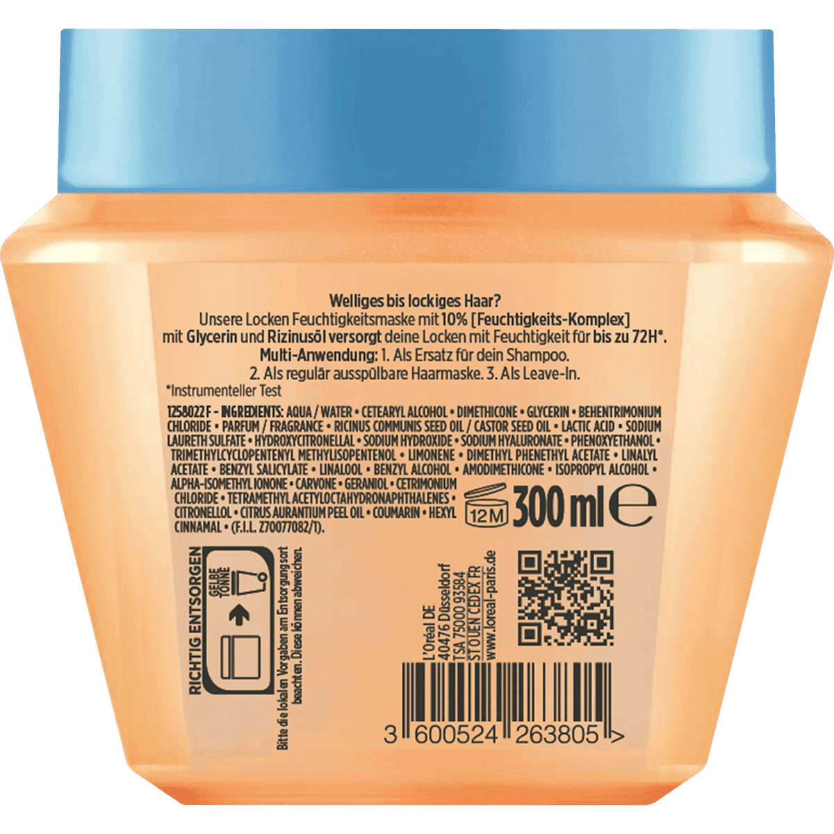 L'ORÉAL PARiS ELVITAL Masque cheveux Dream Length Curls, 300 ml (L'ORÉAL PARiS ELVITAL Haarmaske Dream Length Curls, 300 ml) — produit allemand authentique au Maroc