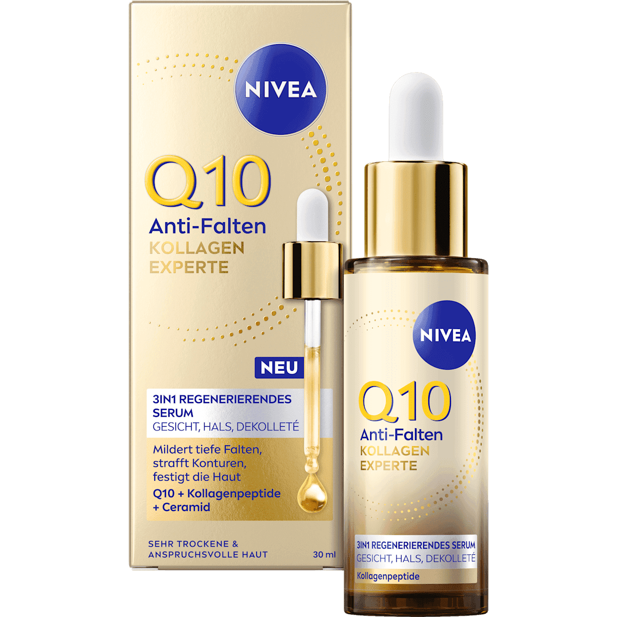 NIVEA Serum Q10 anti-rides Collagène Experte 3in1 regenerierend, 30 ml — produit allemand authentique au Maroc