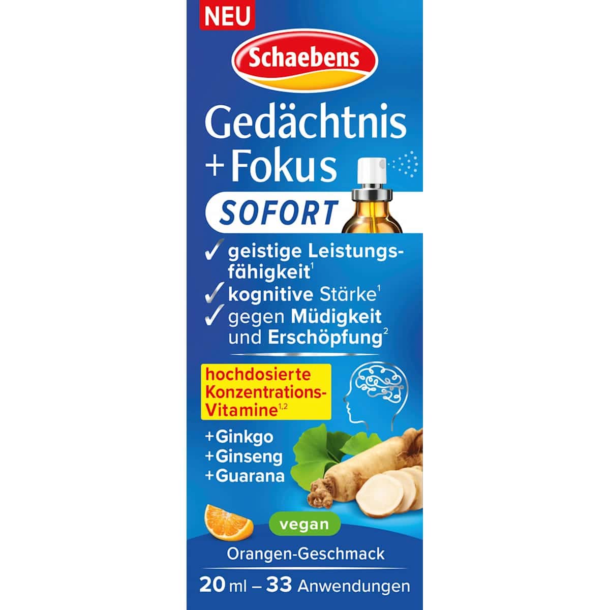 Schaebens Mémoire + Fokus Spray, 20 ml — produit allemand authentique au Maroc