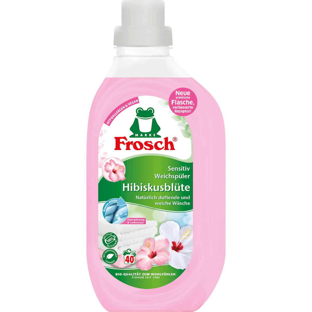 Frosch Assouplissant fleur d'hibiscus 40 lavages, 880 ml — produit allemand authentique au Maroc