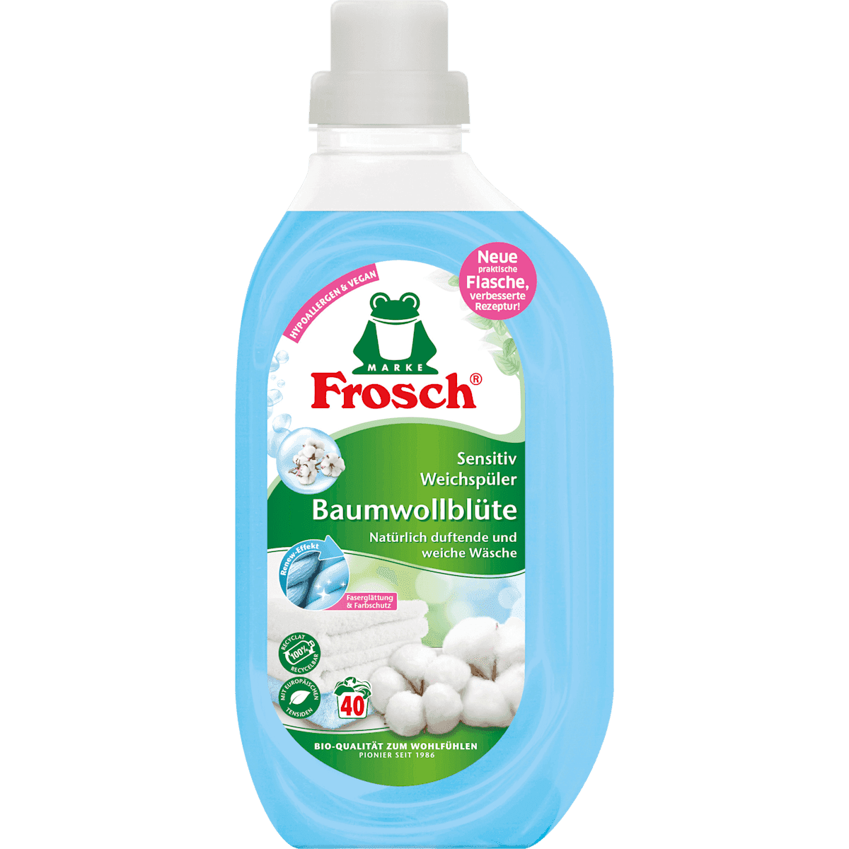 Frosch Assouplissant fleurs de coton 40 lavages, 880 ml — produit allemand authentique au Maroc
