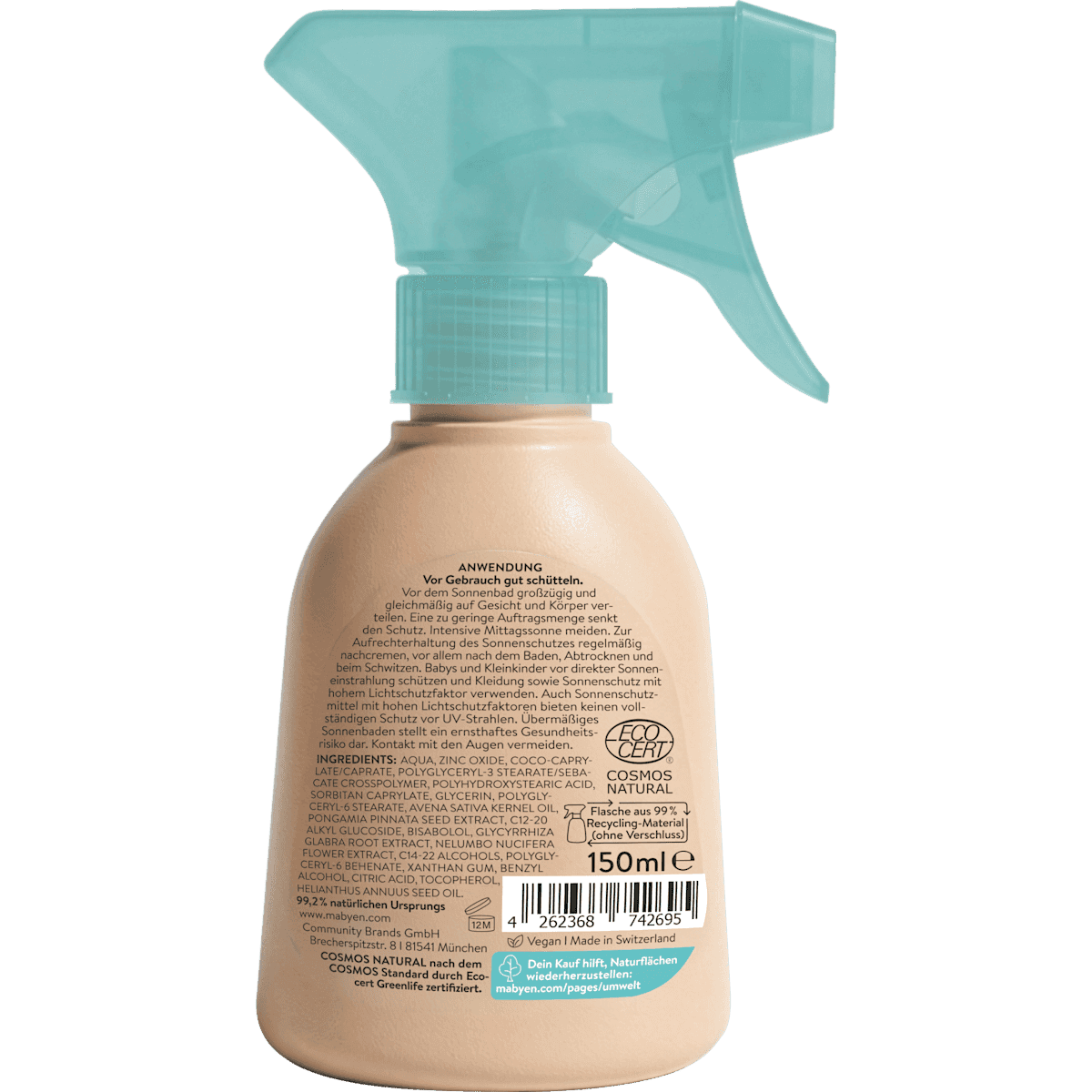 Mabyen Spray solaire Kids LSF 50, 150 ml (Mabyen Sonnenspray Kids LSF 50, 150 ml) — produit allemand authentique au Maroc