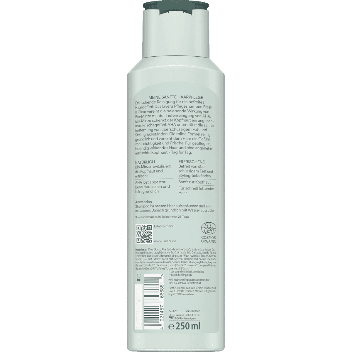 lavera NATURKOSMETIK Shampooing Fresh & Clear, 250 ml (lavera NATURKOSMETIK Shampoo Fresh & Clear, 250 ml) — produit allemand authentique au Maroc