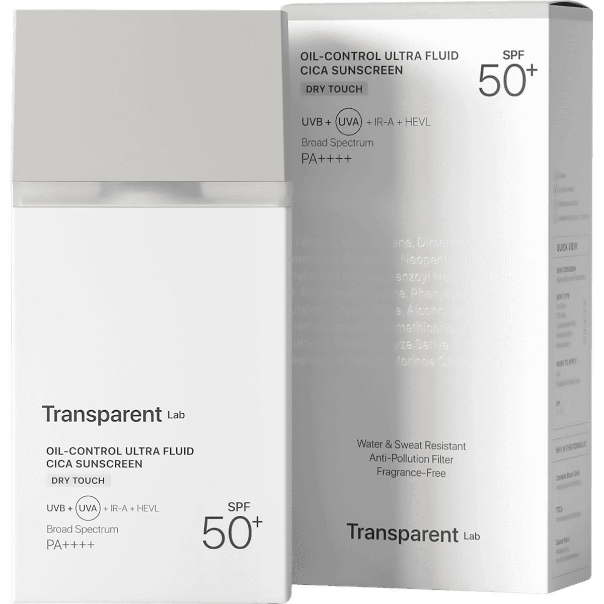 Transparent Lab Fluide visage Oil-Control Ultra Fluid Cica Sunscreen LSF 50+, 100 ml (Transparent Lab Gesichtsfluid Oil-Control Ultra Fluid Cica Sunscreen LSF 50+, 100 ml) — produit allemand authentique au Maroc