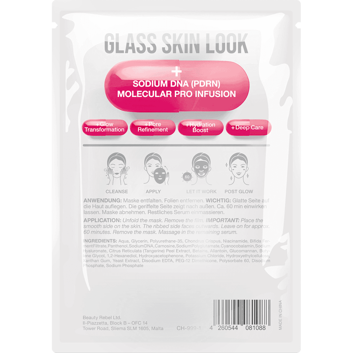Svenja Walberg masque tissu Glass Skin Pink PDRN [DNA], 1 pièce (Svenja Walberg Tuchmaske Glass Skin Pink PDRN [DNA], 1 St) — produit allemand authentique au Maroc