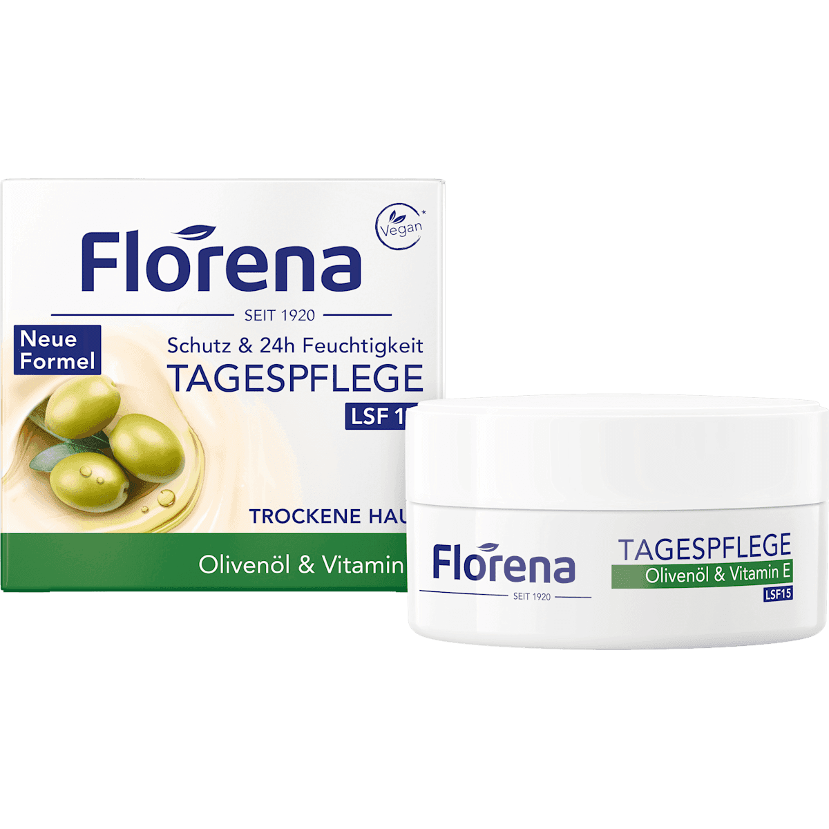 Florena face cream olive oil & Vitamin E LSF 15, 50 ml — authentic German product in Morocco