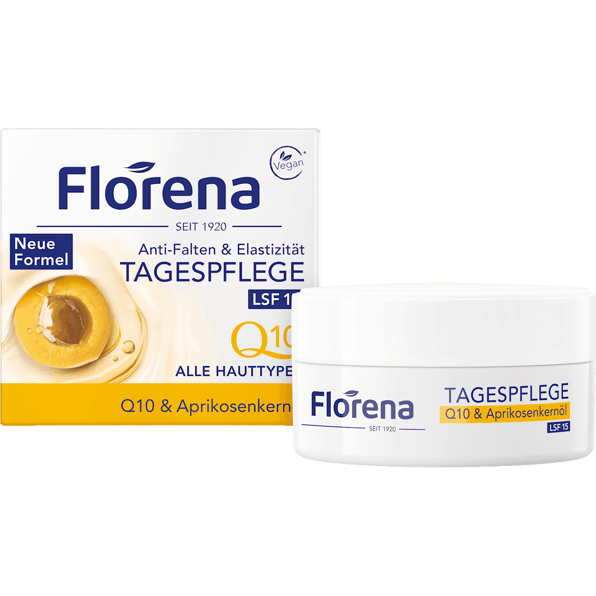 Florena crème visage Q10 & huile de noyau d'abricot anti-rides & élasticité, LSF 15, 50 ml — produit allemand authentique au Maroc
