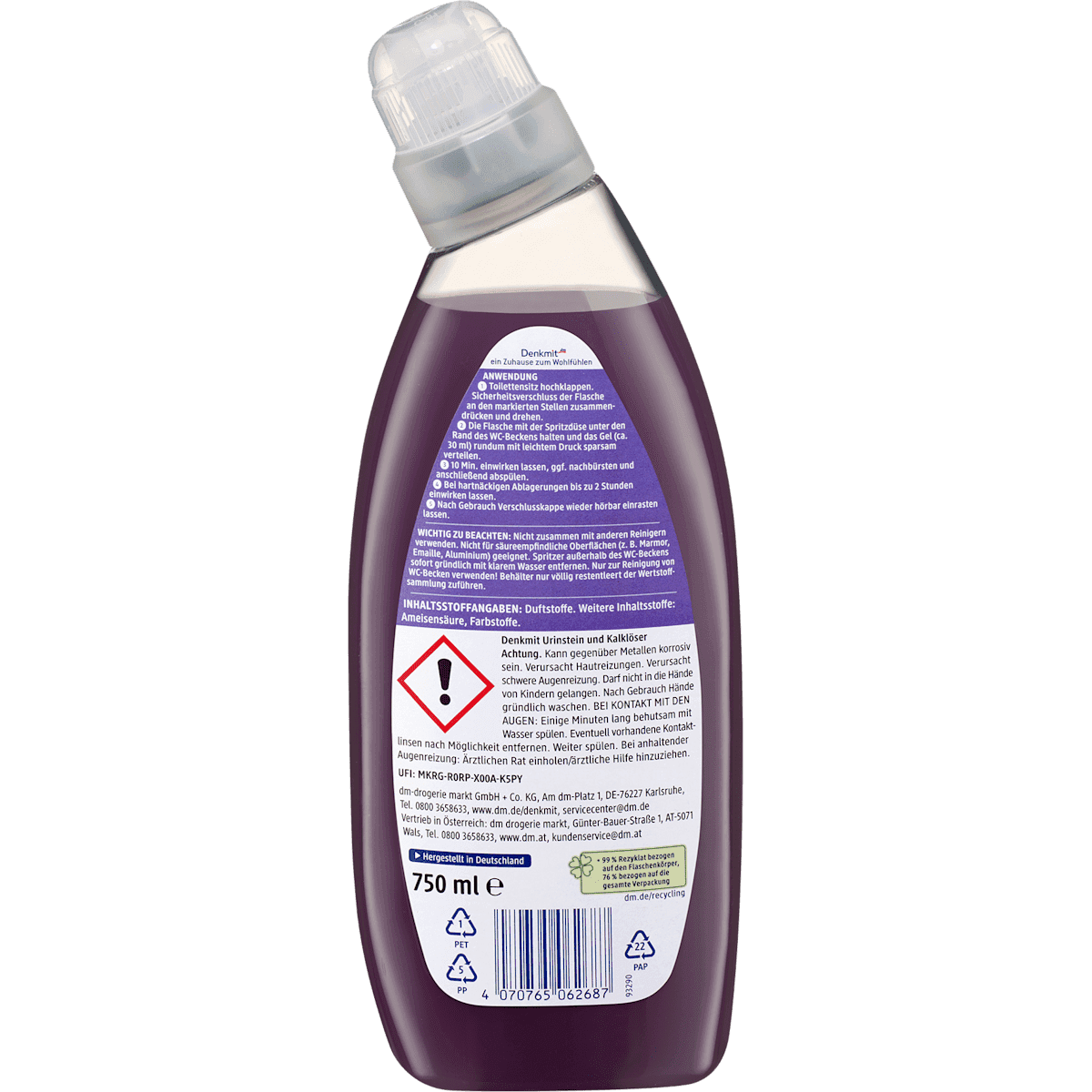 Denkmit Nettoyant WC anti-tartre & anticalcaire, 750 ml (Denkmit WC Reiniger Urinstein & Kalklöser, 750 ml) — produit allemand authentique au Maroc