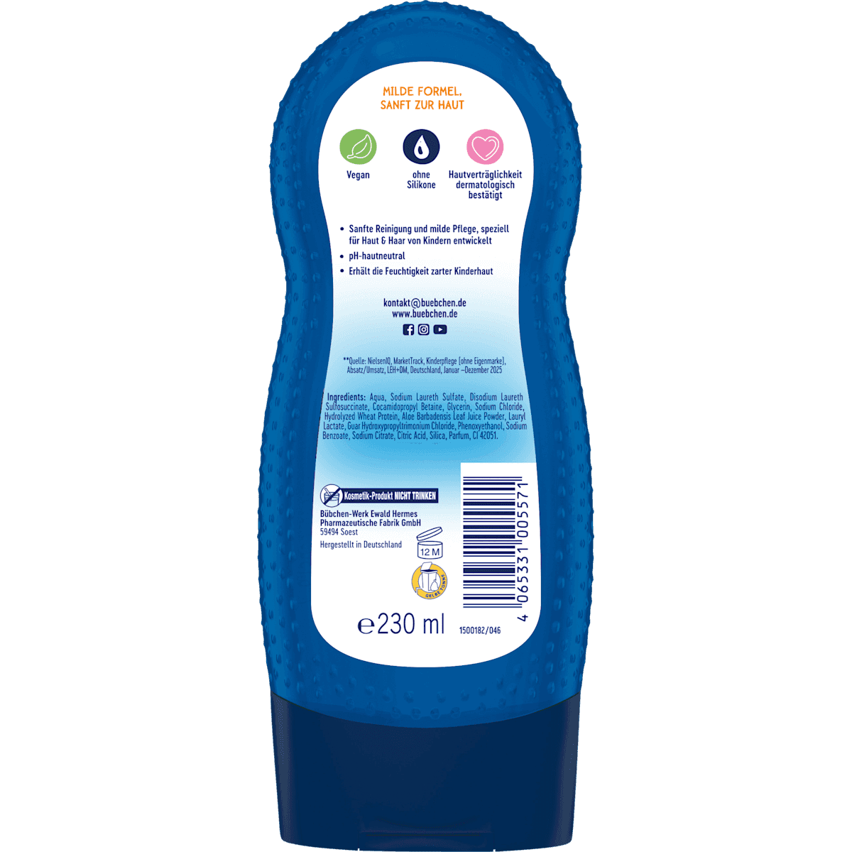 Bübchen Enfant Shampooing & Gel douche Blubberbagger, 230 ml (Bübchen Kinder Shampoo & Duschgel Blubberbagger, 230 ml) — produit allemand authentique au Maroc