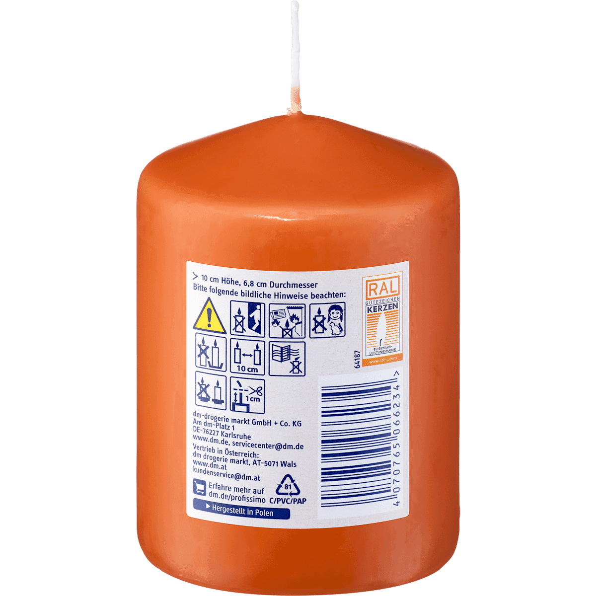 Profissimo Bougie pilier 100/70 orange foncé, 1 pièce (Profissimo Stumpenkerze 100/70 D. Orange, 1 St) — produit allemand authentique au Maroc